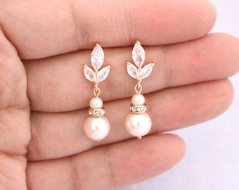 Rose gold Wedding earrings Pearl drop earrings Bridal jewelry earrings Gold Crystal earrings Rhinestone earrings Silver Bridal earrings Boho
