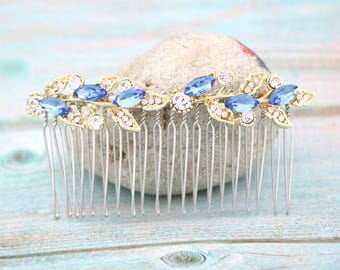Gold Wedding Hair Comb: Sapphire Blue Crystal Bridal Headpiece Navy blue Wedding hair accessories Bridal hair piece Wedding comb Rose gold