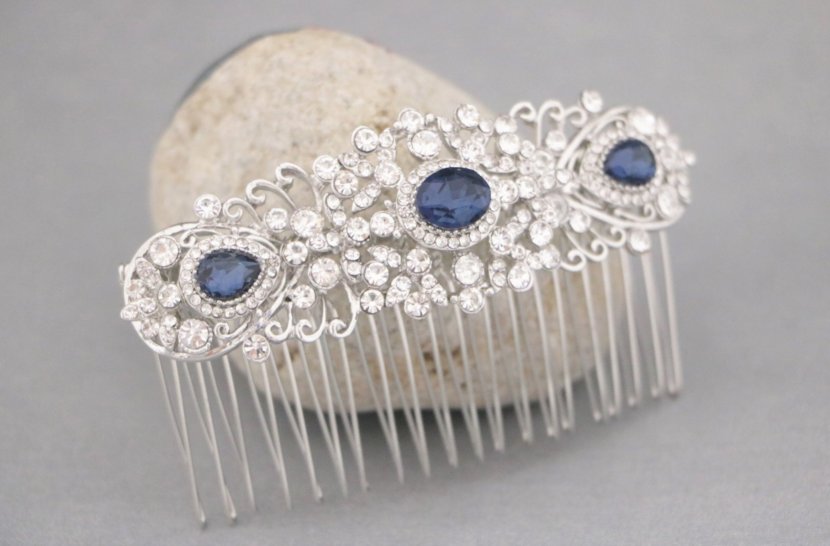 Bridal Side Headpiece Navy Blue Wedding Hair Comb Sparkle Hair | Etsy