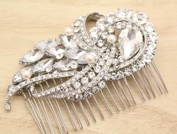 Bridal Hair Comb Crystal Bridal Hair Piece Silver Wedding Hair Etsy