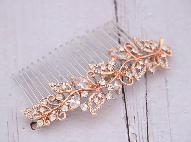 Boho Wedding hair comb Rose gold hair comb Wedding Bridal hair comb Crystal Hair Piece Wedding hair accessories Rose gold hair piece Crystal image 6