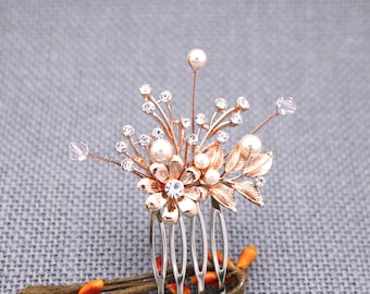 Rose Gold Rhinestone Wedding Hair Comb: Pearl Bridal Hair Piece Bridesmaid hair piece Wedding hair clip Bridal hair accessories Wedding comb