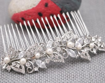 Gold bridal hair comb Flower and Leaf Hair Comb Rose gold Wedding hair comb Side bridal headpiece Wedding hair bling Wedding comb Crystal