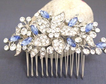 Sapphire Crystal hair comb Silver Wedding comb Bridal hair jewelry Wedding hair accessories for bun Wedding hair comb Navy blue Bridal comb