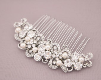 Bridal hair comb Side bridal headpiece Pearl drop Bridal earrings Wedding hair jewelry Bridal comb Rhinestone earrings Wedding hair comb