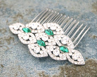 Silver Wedding Headpiece Green Wedding hair clip Rhinestone hair comb Navy blue Wedding hair comb Bridal hair piece Wedding comb Side comb