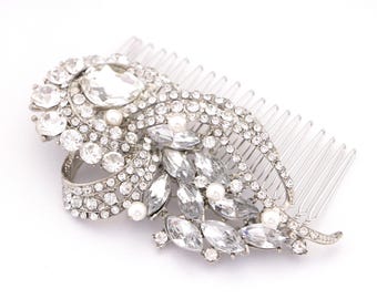 Rhinestone Bridal Hair Comb: Gold Crystal Wedding Headpiece, Silver Tone Bridal Jewelry Pearl Wedding comb Bridal hair clip Wedding hair pin