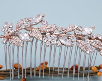 Bridal Headpiece Jewelry Wedding Rose Gold Hair Comb Wedding Hair Accessories for Bun Gold veil comb Side Wedding hair comb Silver hair comb