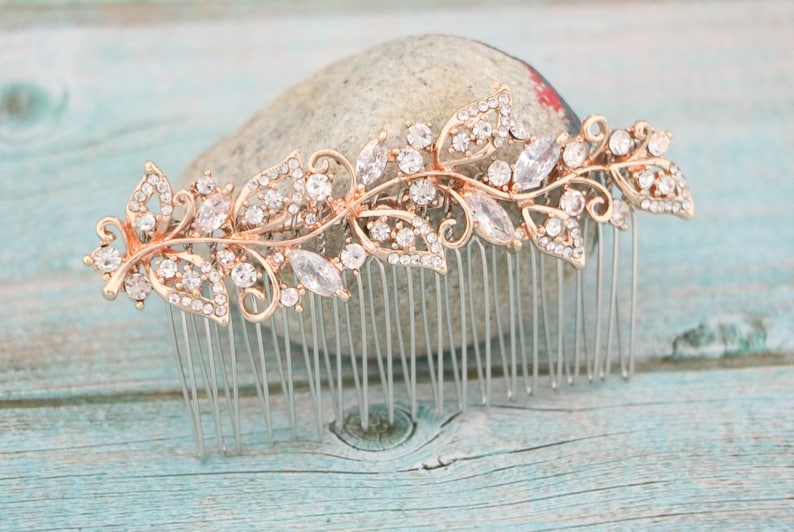 Boho Wedding hair comb Rose gold hair comb Wedding Bridal hair comb Crystal Hair Piece Wedding hair accessories Rose gold hair piece Crystal image 4