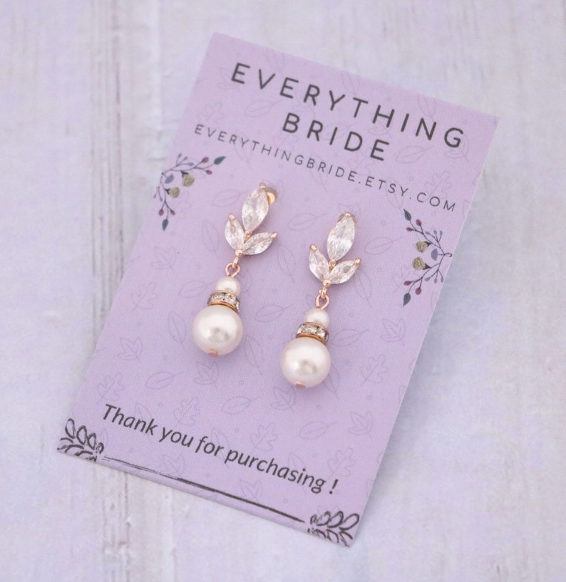 Wedding earrings for bridesmaids Pearl drop Bridal earrings Cubic Zirconia Gold Drop earrings rose gold earrings wedding jewelry earrings image 10
