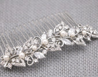 Wedding Crystal Hair Piece Wedding barrette headpiece Wedding hair comb Bridal hair clip Pearl Wedding earrings Wedding hair accessories