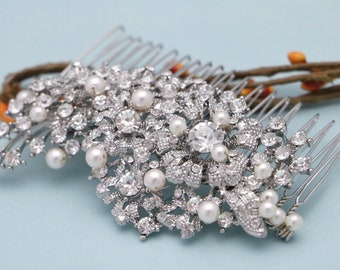 Silver Bridal hair comb Wedding hair accessories floral Bridal hair piece Wedding hair bling Bridal hair clip Wedding hair comb Side comb in