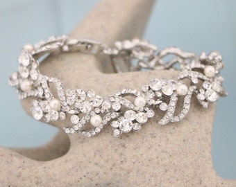 Bracelet de mariage en argent Bracelet bijoux en perles et cristaux Bracelet de mariée en or rose Bracelet bijoux en strass Bijoux de mariée mariage en or