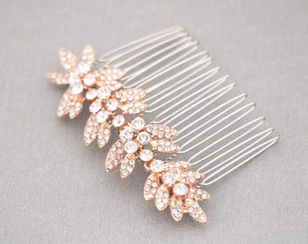 Rose gold Wedding comb Side Bridal hair clip Wedding hair jewelry Bridal hair piece Gold Bridal hair comb Silver Wedding hair accessories
