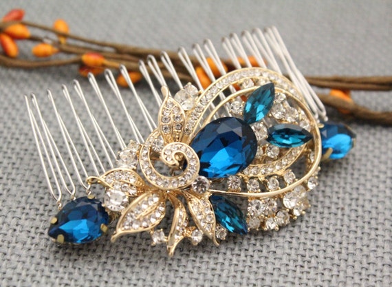 Bridal Hair Comb Blue Wedding Hair Accessories Blue Wedding Etsy