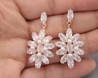 wedding earrings for mother of bride rose gold earrings wedding CZ Earrings Gold Bridal earrings drop Bridesmaid earrings Crystal earrings