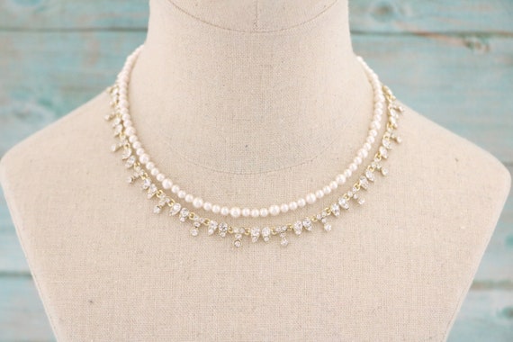Crystal and Pearl Statement Necklace, Crystal Pearl Bridal