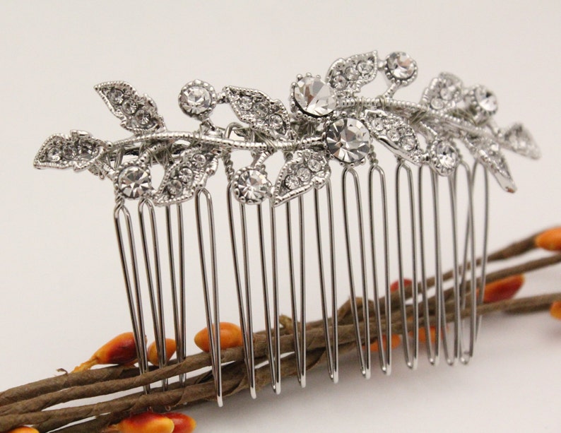 Wedding hair pieces leaf Bridal hair comb crystal Wedding hair accessories silver Bridal comb hairpiece Wedding hair comb rhinestone Prom