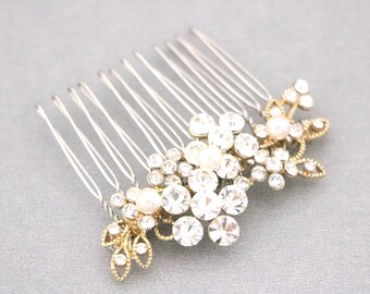 Bridal hair clip Gold hair comb Wedding hair jewelry Bridal hair accessories for bun Pearl hair comb Silver Wedding comb Bridal hair piece