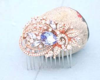 Sapphire Crystal Bridal Hair Comb: Rhinestone Flower Leaf Wedding Headpiece Wedding hair clip Green Bridal hair accessories Navy blue combs