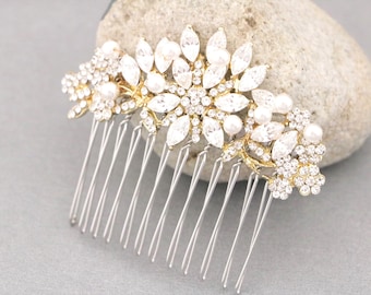 Gold Rhinestone Bridal Hair Comb, Pearl Wedding Hair Piece Rose gold Wedding hair clip Bridesmaid hair piece Wedding hair comb Silver comb