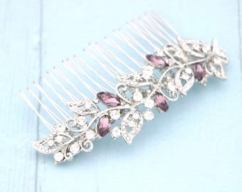 Rhinestone Wedding Hair Comb: Silver Bridal Hair Jewelry, Sapphire Blue Crystal Purple Wedding hair piece Wedding hair clip Navy blue comb