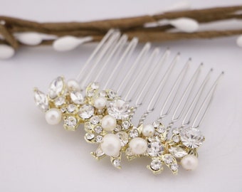 Gold Bridal Comb Wedding Rhinestone Comb Pearl Bridal Comb Crystal Hair accessories Wedding Crystal Hair Comb Side Gold Crystal Comb Bridal