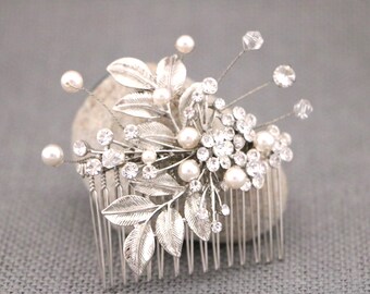 Rhinestone Bridal Hair Comb, Pearl Wedding Hair Piece Silver Wedding hair clip Bridal hair accessories Gold veil comb Boho hair piece Bridal