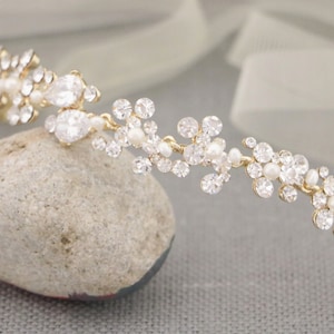 wedding headband pearl and crystal ribbon headband bridal headband simple rhinestone headband wedding tiara crown Bridal hair vine Crystal