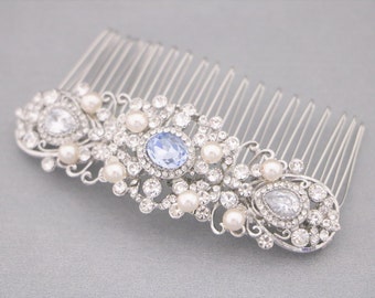 bridal hair piece boho bridal hair clip light blue Wedding hair comb Navy blue Bridal hair comb Side Bridal headpiece Wedding comb in Boho