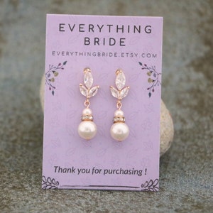 Wedding earrings for bridesmaids Pearl drop Bridal earrings Cubic Zirconia Gold Drop earrings rose gold earrings wedding jewelry earrings image 7