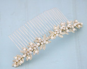 Pearl Gold Hair Comb Bridal Hair Comb Small Rhinestone Wedding Hair Accessories for Bun Wedding hair comb updo Rose gold Wedding side comb