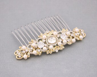 Wedding Hair Pieces Gold Floral Hair Comb sparkle hair comb Wedding hair accessories for bun Wedding hair comb Side bridal hair comb Crystal