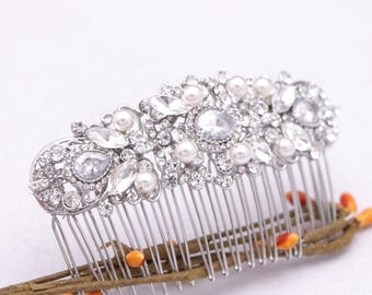 Blue Crystal Bridal Comb bridal hair comb updo White opal Wedding hair comb Rhinestone side comb Bridal hair jewelry Wedding hair accessory