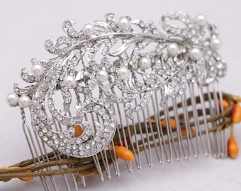 Silver Bridal hair comb Pearl side comb Wedding headpiece Bridal hair accessories Wedding hair comb Pearl headpiece Rhinestone hair comb in