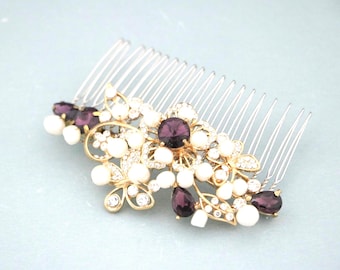 Purple Wedding comb Pearl Bridal headpiece Wedding hair accessories Bridal hair clip Wedding hair jewelry Bridal hair clip Navy blue hairpin