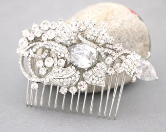 Bridal hair accessories for bun Silver Wedding hair comb Gold veil comb Side Bridal headpiece Wedding hair clip Rose gold Bridal hair comb