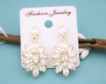 Gold CZ Wedding earrings Pearl Rhinestone earrings Wedding jewelry Earrings Bridesmaid earrings Silver Pearl earrings Rose gold earrings