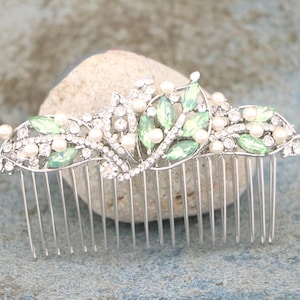 Pacific opal Crystal hair comb Pearl side comb Navy blue Wedding hair comb Blue hair jewlery Green Bridal hair comb Rhinestone hair comb