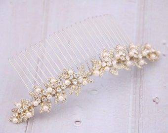 Pearl Crystal Bridal Hair Pieces Freshwater Pearl Bridal Hair Comb Gold Wedding hair comb Rose gold Crystal hair comb Wedding hair accessory