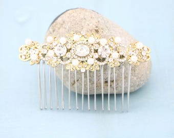 Wedding hair accessories for bun Gold veil comb Side bridal headpiece Wedding hair comb Rose gold Bridal hair comb Pearl side comb Wedding