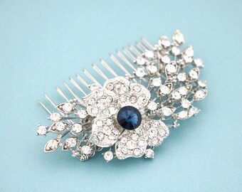 Rose Gold Wedding Hair Comb: Sapphire Crystal Bridal Headpiece Navy blue Wedding hair clip Bridal comb Montana Bridal hair clip Gold comb