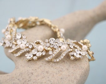 Gold Bridal bracelet Rhinestone jewelry Bracelet Pearl and Crystal Bracelet Wedding jewelry bracelet Silver Prom jewelry bracelet Wedding