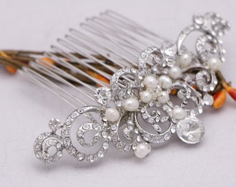 Wedding hair comb Pearl side comb Wedding hair piece Bridal hair accessories Silver Wedding comb Crystal Bridal hair jewelry Side hair comb