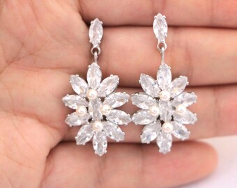 boho gold wedding earrings Gold Bridal earrings Crystal earrings Pearl
