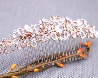 Rose Gold Bridal Hair Comb:Rhinestone Wedding Hair Accessory Crystal Wedding hair comb Bridal hair clip Bridesmaid hair piece Wedding comb