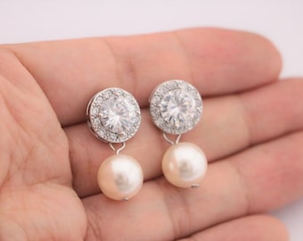 wedding earrings boho Silver Pearl earrings Bridal jewelry earrings Bridesmaid earrings Crystal earrings Rhinestone earrings Bridal earrings