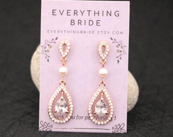 rose gold earrings wedding chandelier earrings Gold bridal earrings dangle Rhinestone earrings Silver Bridesmaid earrings Wedding jewelry