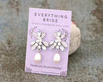 Light Sapphire Wedding earrings Pearl drop earrings Gold Jewelry earrings Rose gold Navy blue earrings Rhinestone earrings Bridal earrings