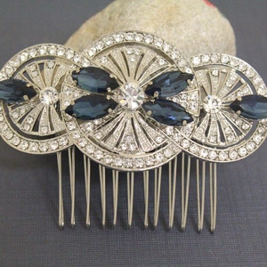 Vintage Style Bridal Rhinestone Hair Comb,Art Deco Style Wedding Hair Comb,Crystal Bridal Comb,Bridesmaid Hair Comb,Blue Bridal hair clip